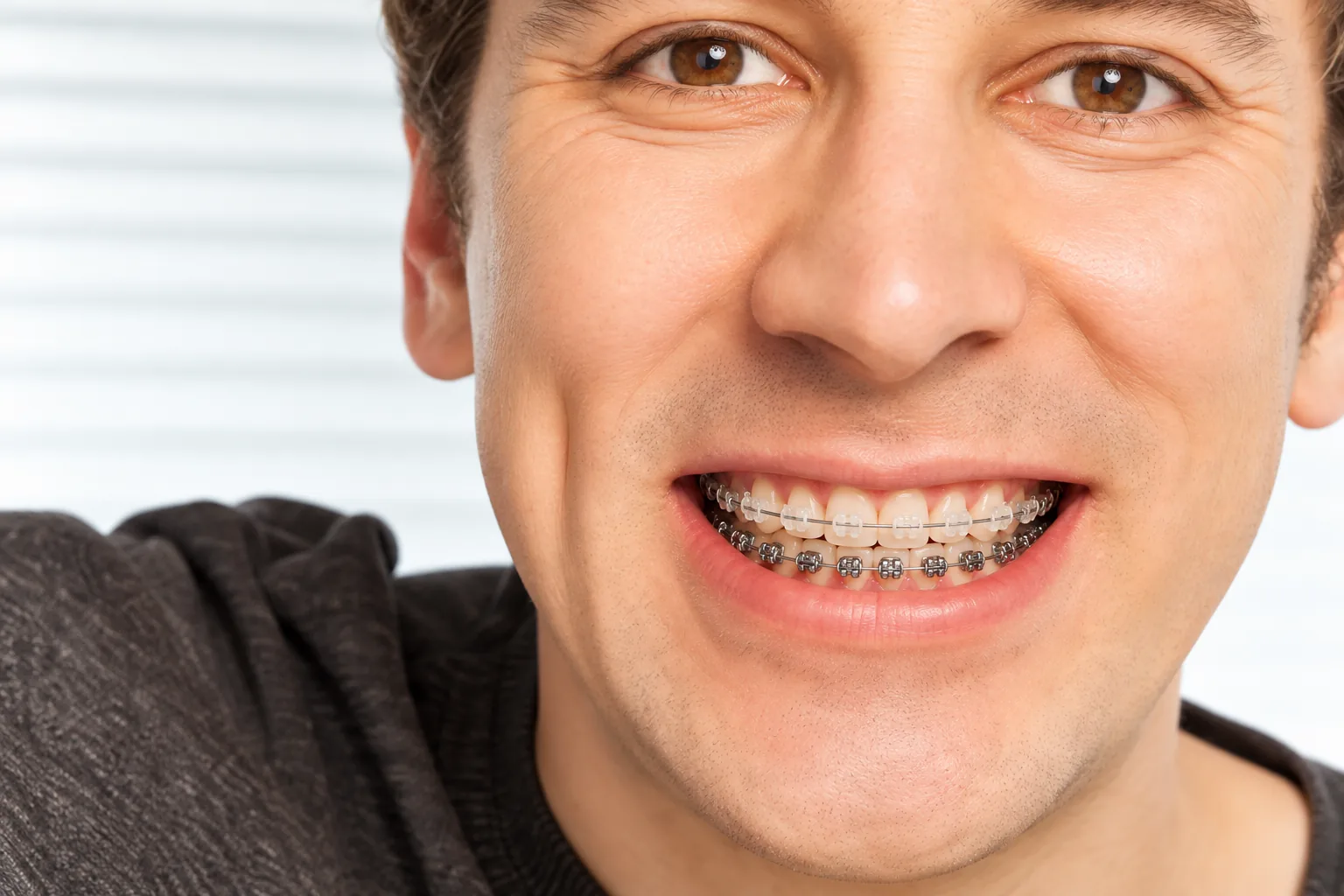 Sourire avec bagues céramiques, orthodontie de l'adolescent à Nanterre