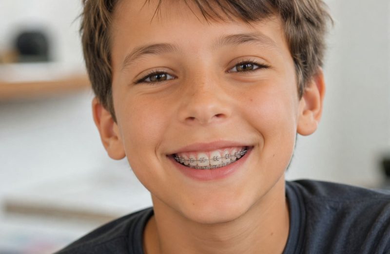 Appareil orthodontique fixe chez l'enfant : attaches collées sur les dents, cabinet de Nanterre